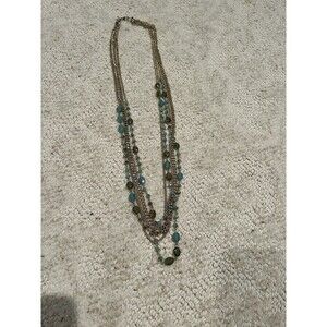 18” Teal Beads and Gold Multiple Chain Necklace
